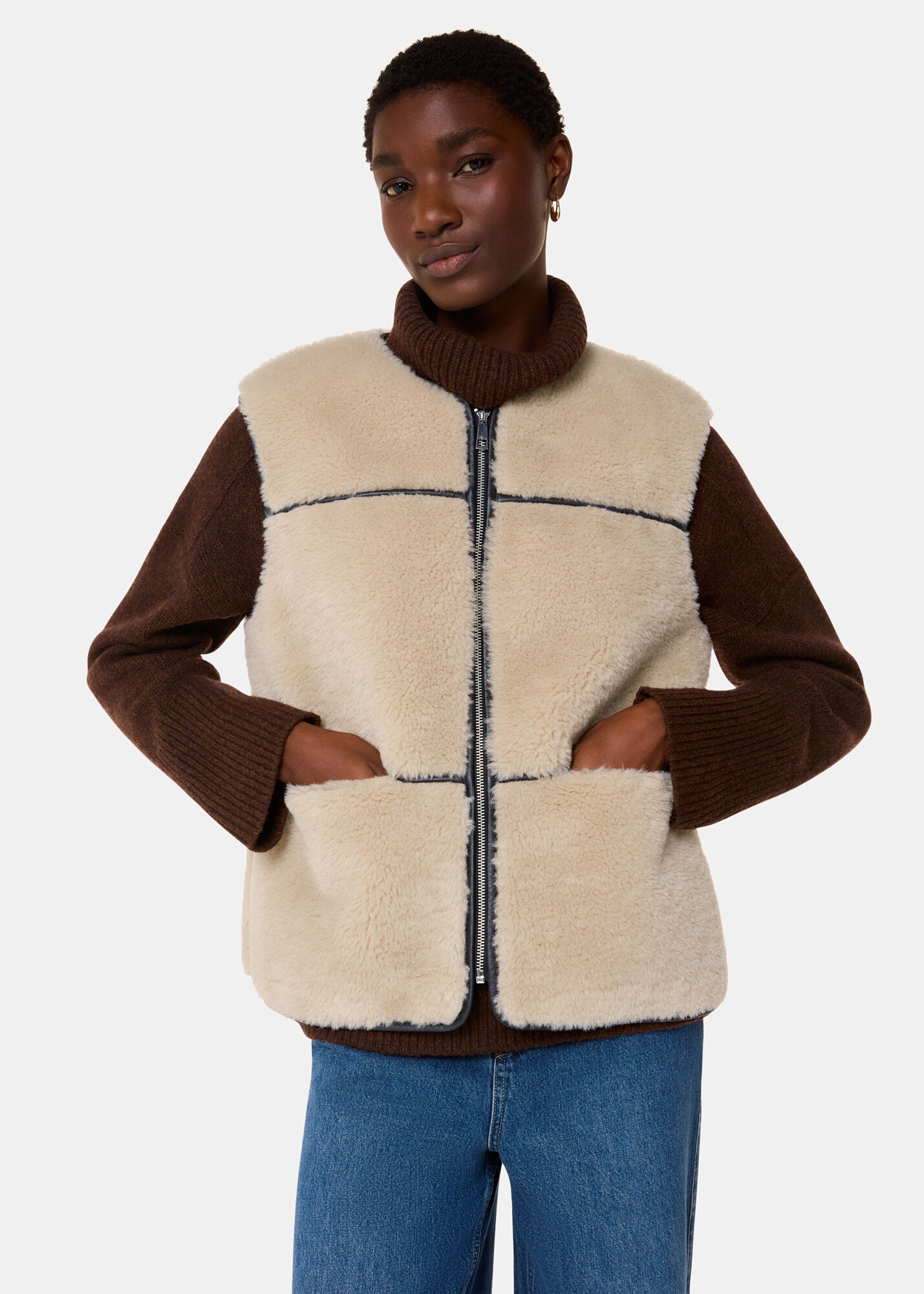 Neutral Rowena Faux Fur Waistcoat | WHISTLES | Whistles UK |