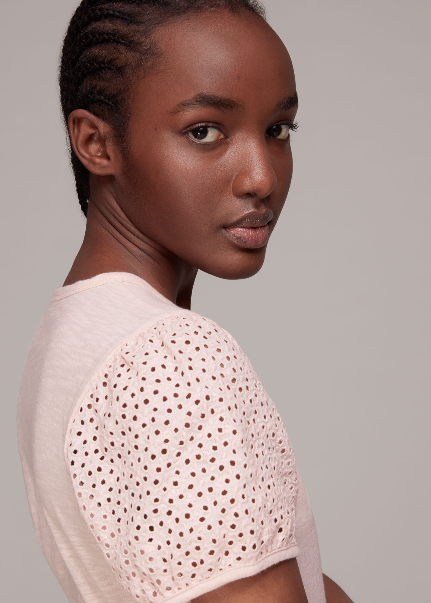 Pink Broderie Puff Sleeve TShirt WHISTLES