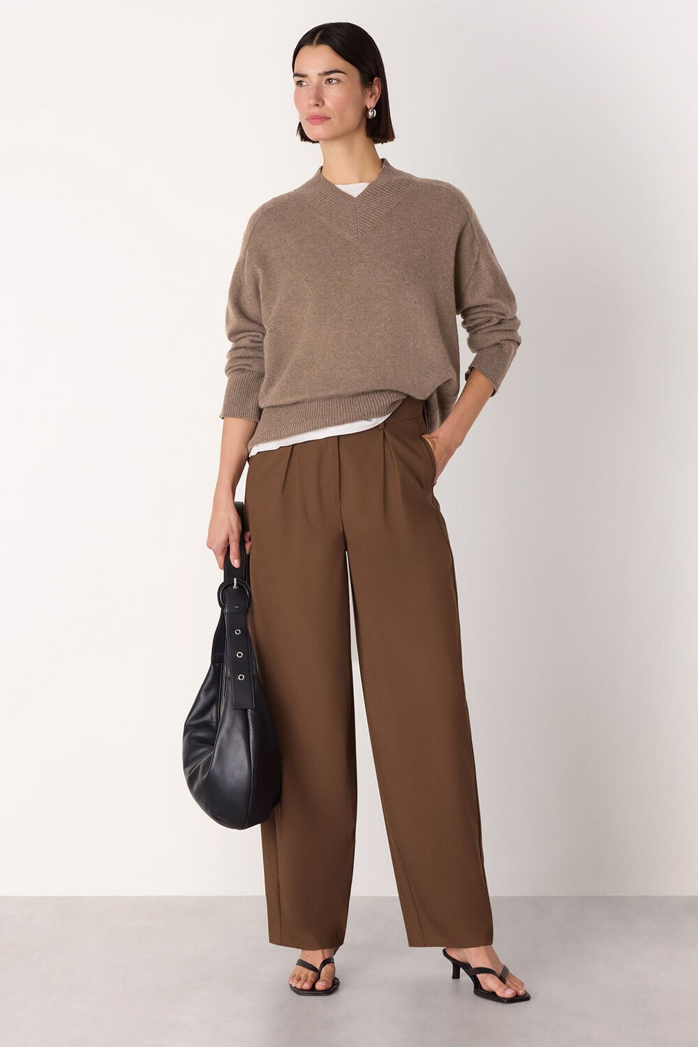 Neutral Cashmere V Neck Sweater