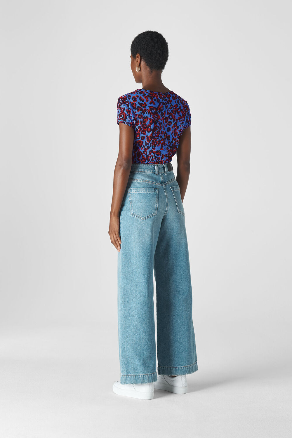Jungle Cat Print Mesh Top Blue/Multi