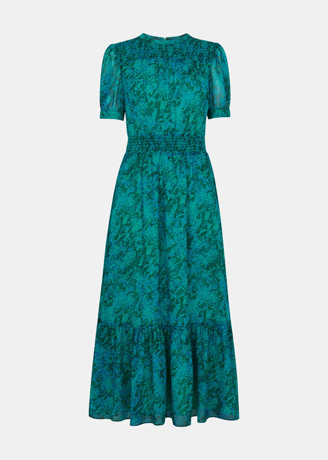 Teal/Multi Diagonal Snake Shirred Dress | WHISTLES