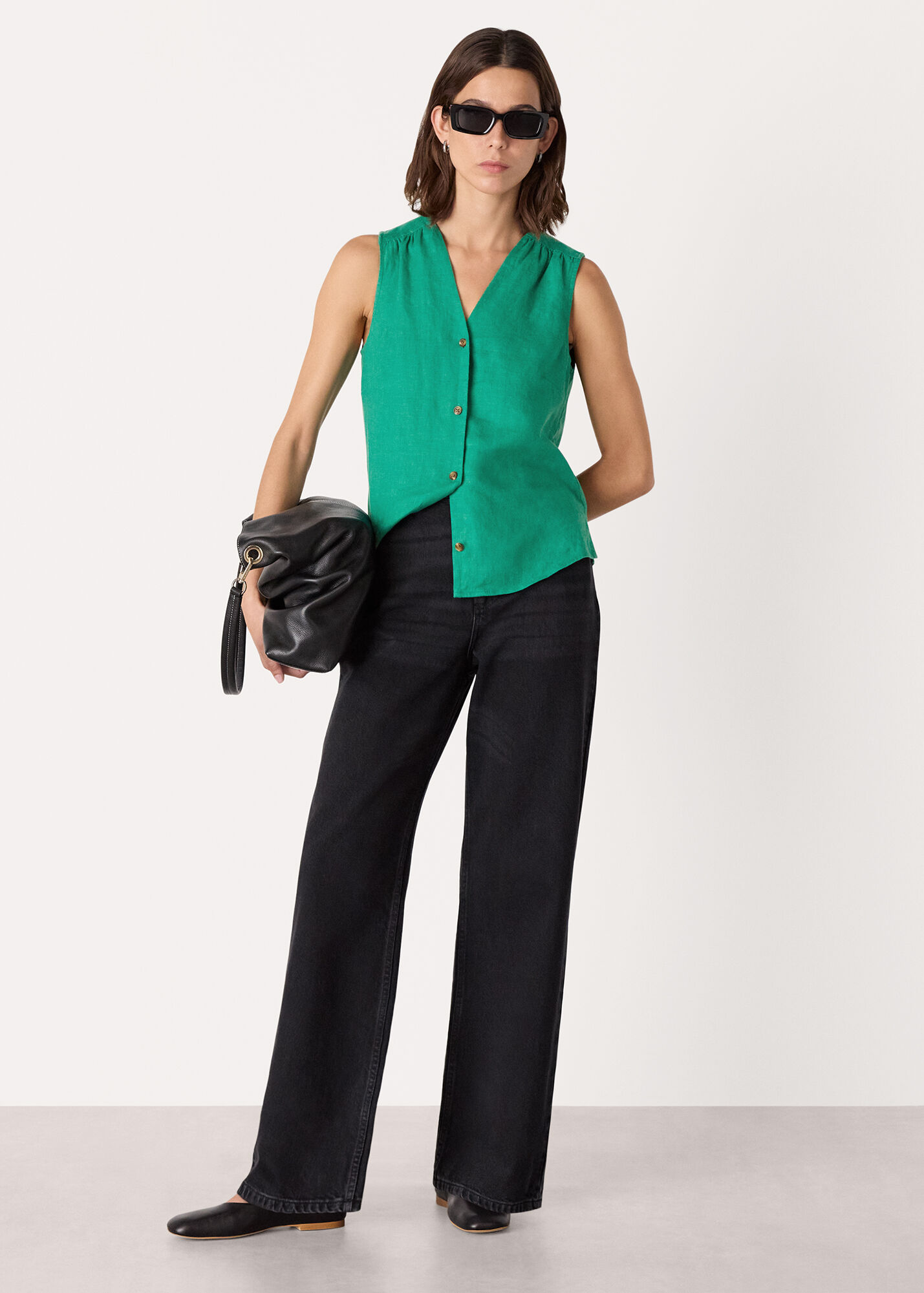 Green Laura Linen Tank | WHISTLES | Whistles US |