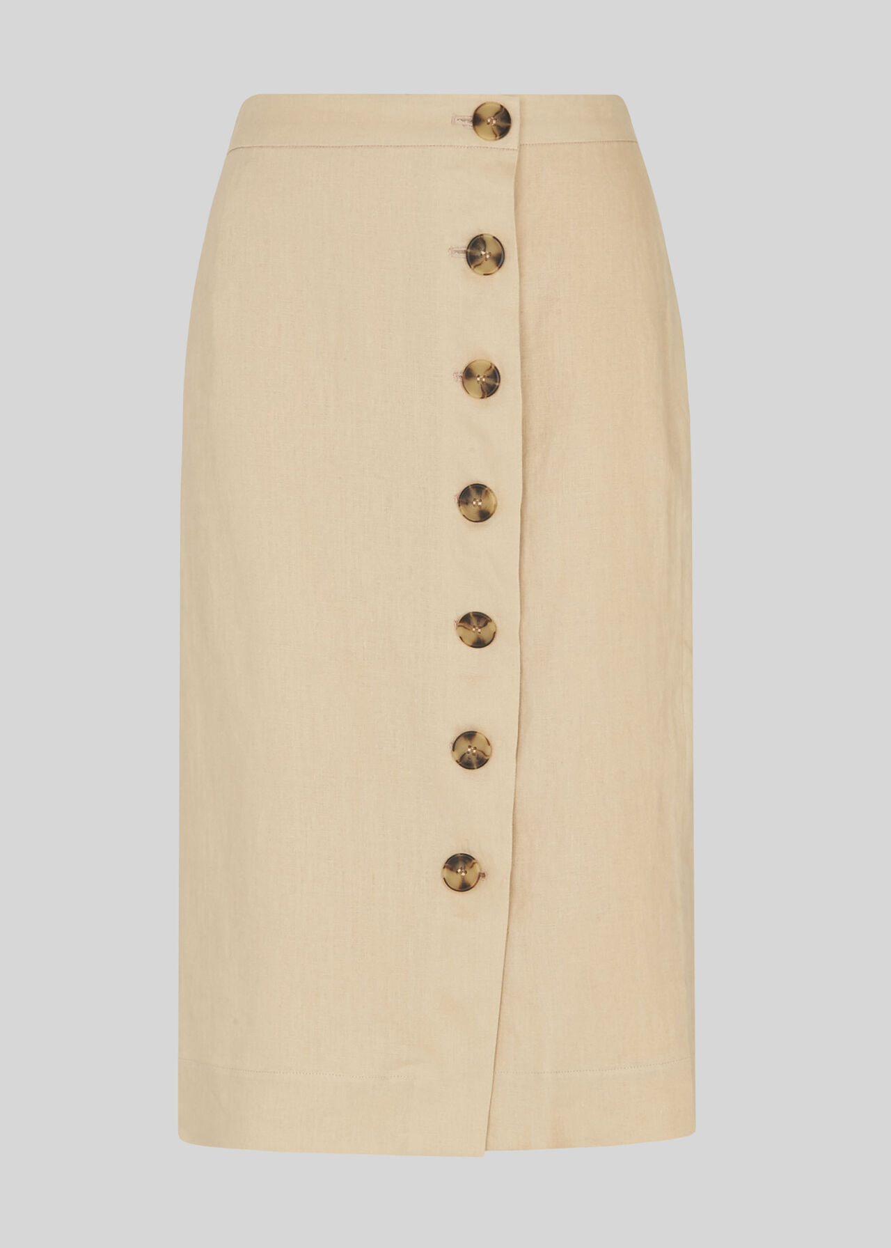 Button Linen Pencil Skirt Neutral
