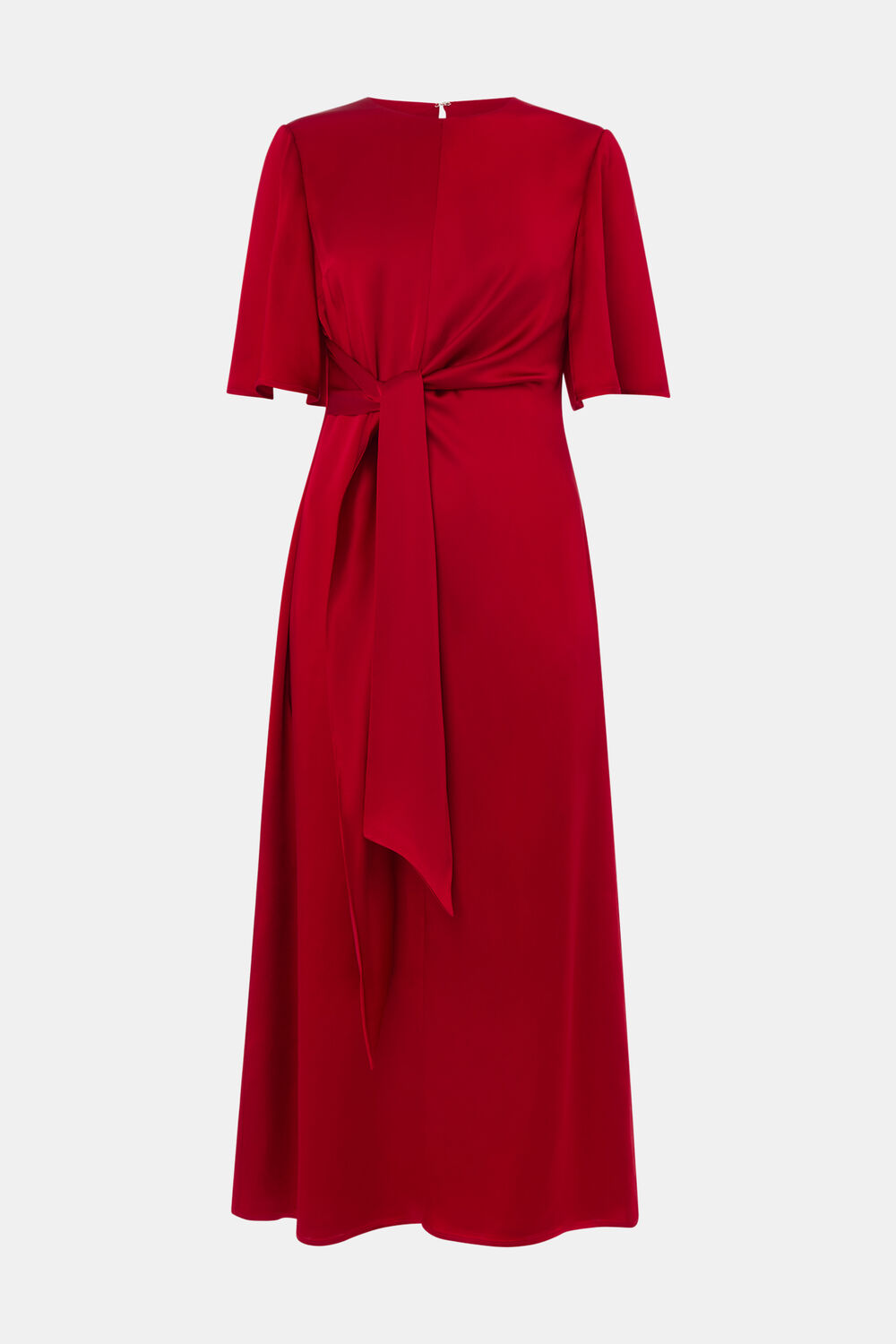 Red Satin Twist Waist Midi Dress