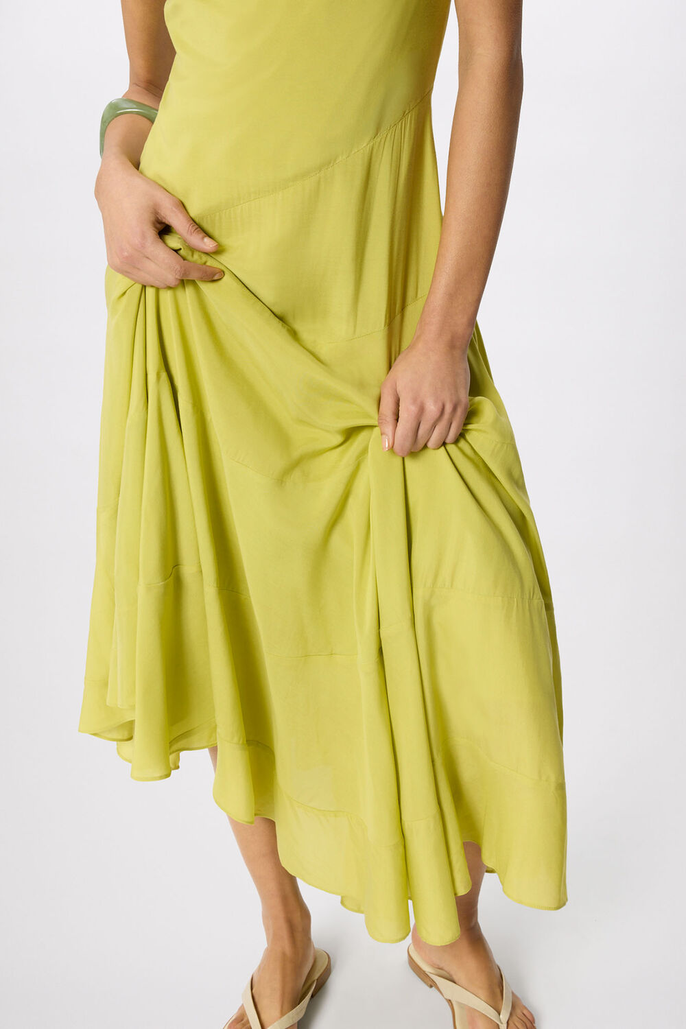 Pale Green Sleeveless Tiered Midi Dress