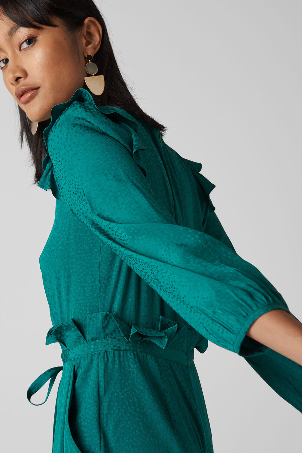 Britt Jacquard Frill Jumpsuit Green