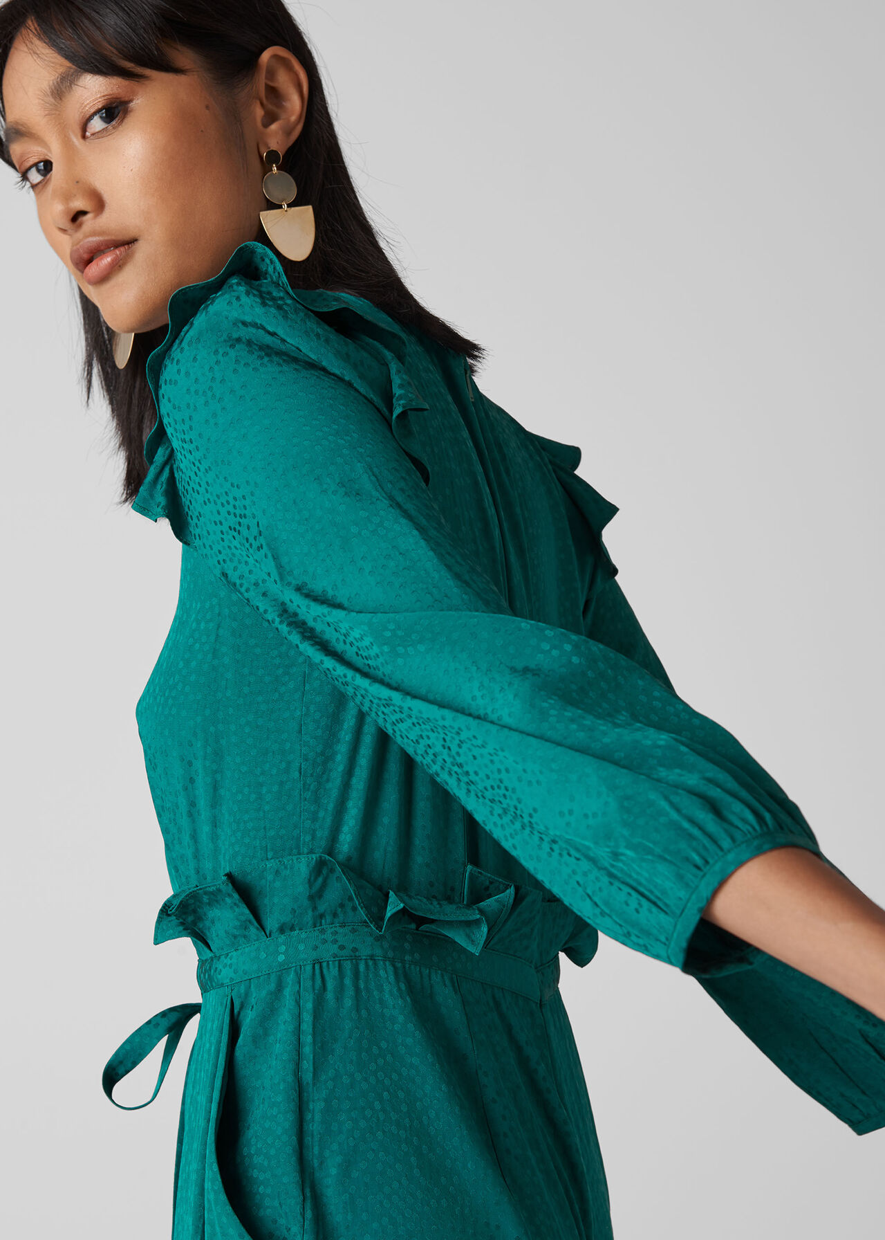 Britt Jacquard Frill Jumpsuit Green