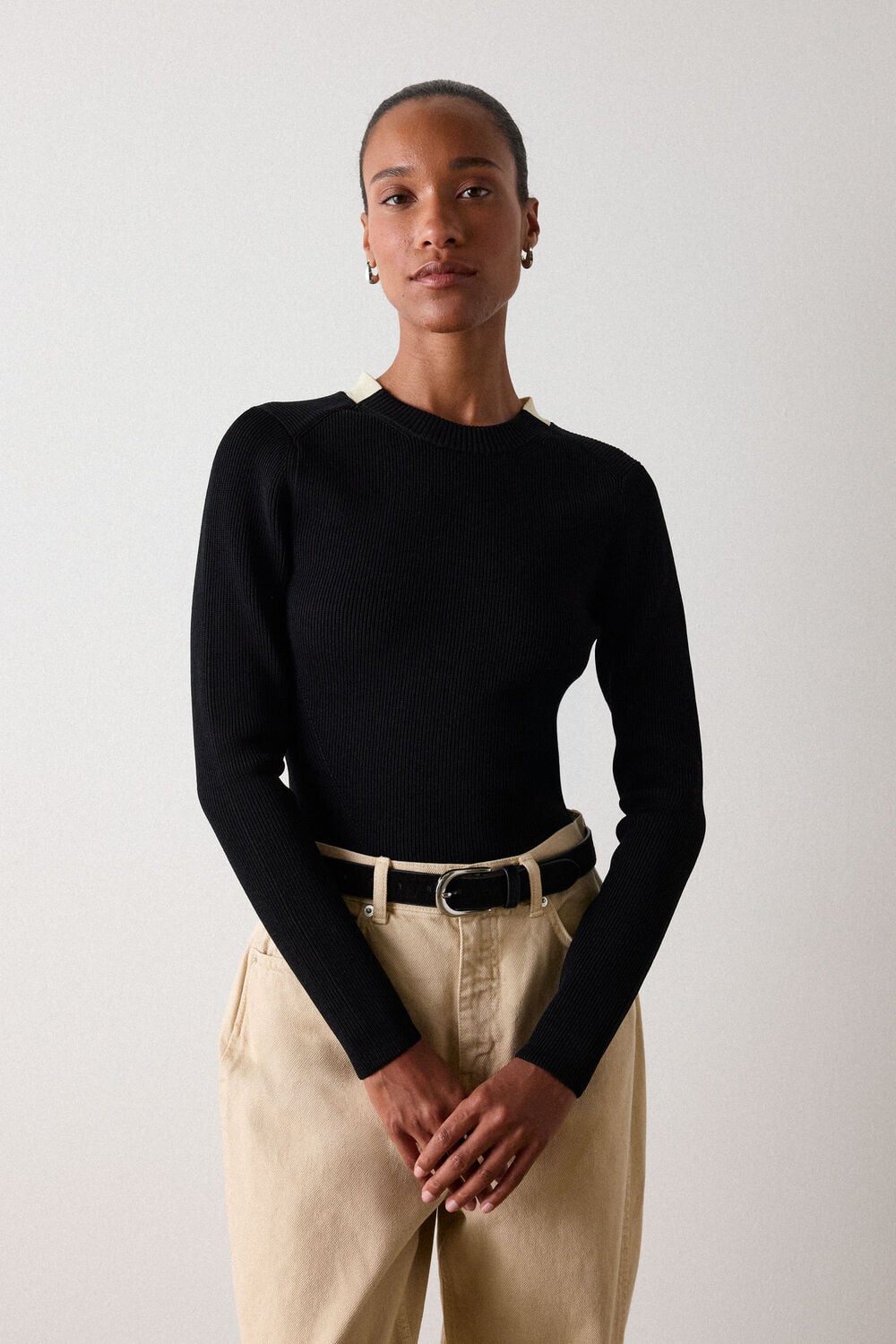 Black Tie Back Rib Knit Top