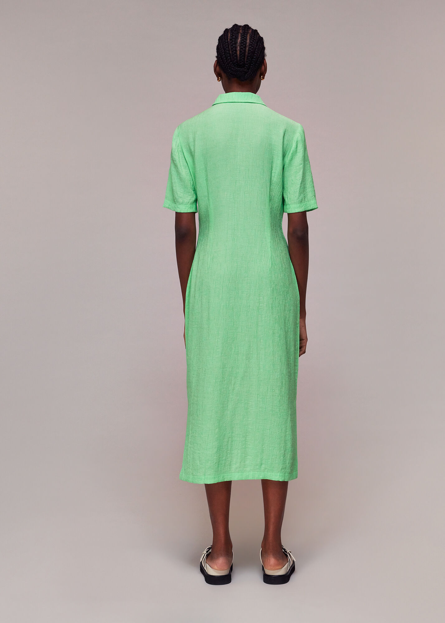 Lime Millie Plisse Shirt Dress WHISTLES
