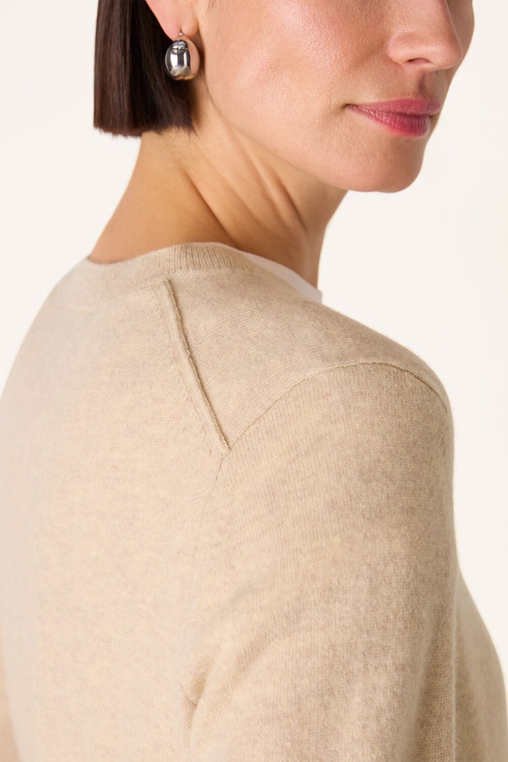 Oatmeal Wool V Neck Knit