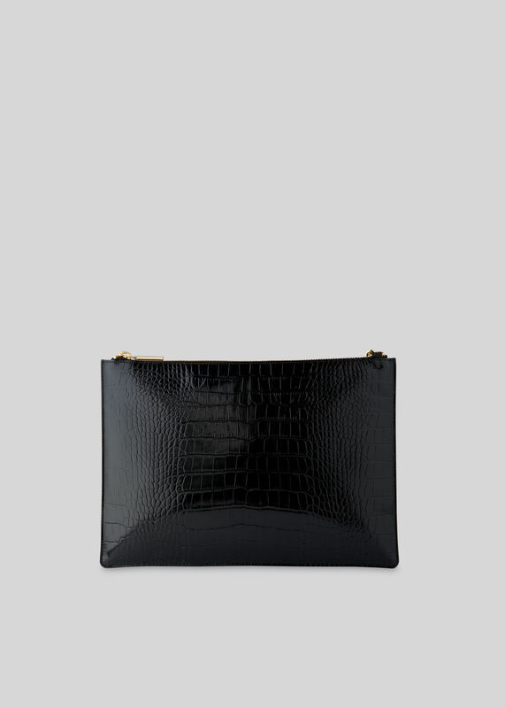 Black Shiny Croc Rivington Clutch