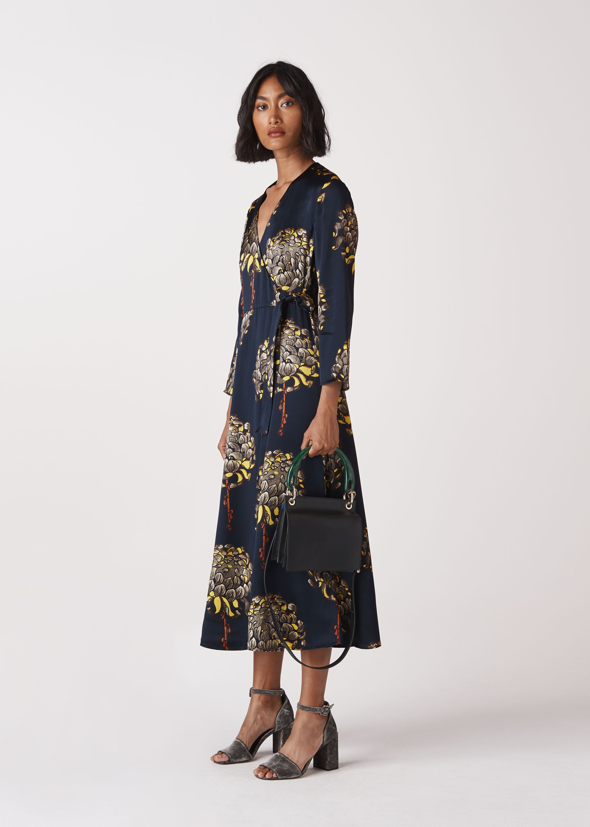 Navy/Multi Gabrielle Silk Wrap Dress 