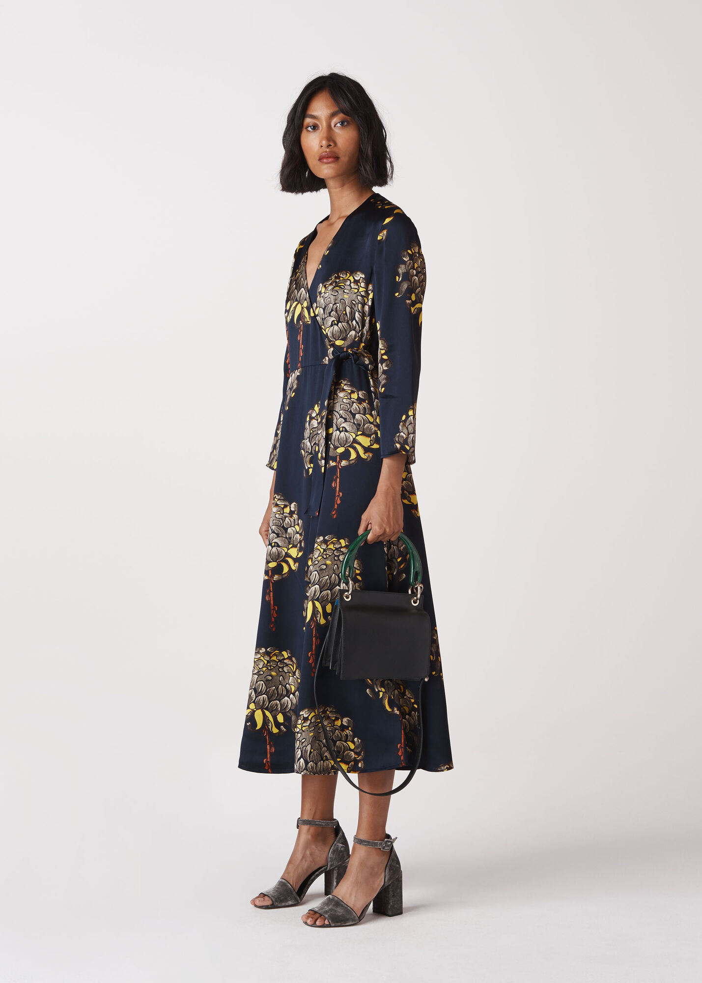 Whistles Women Gabrielle Silk Wrap Dress - Navy, White - 04