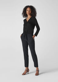 Cupro Button Tie Front Top Black