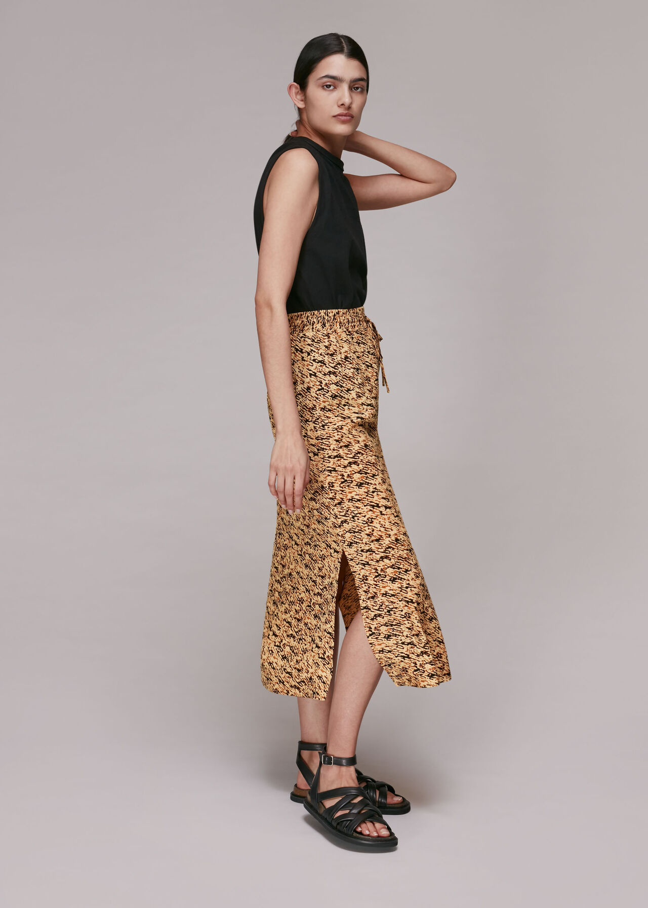 Bark Print Tie Waist Skirt