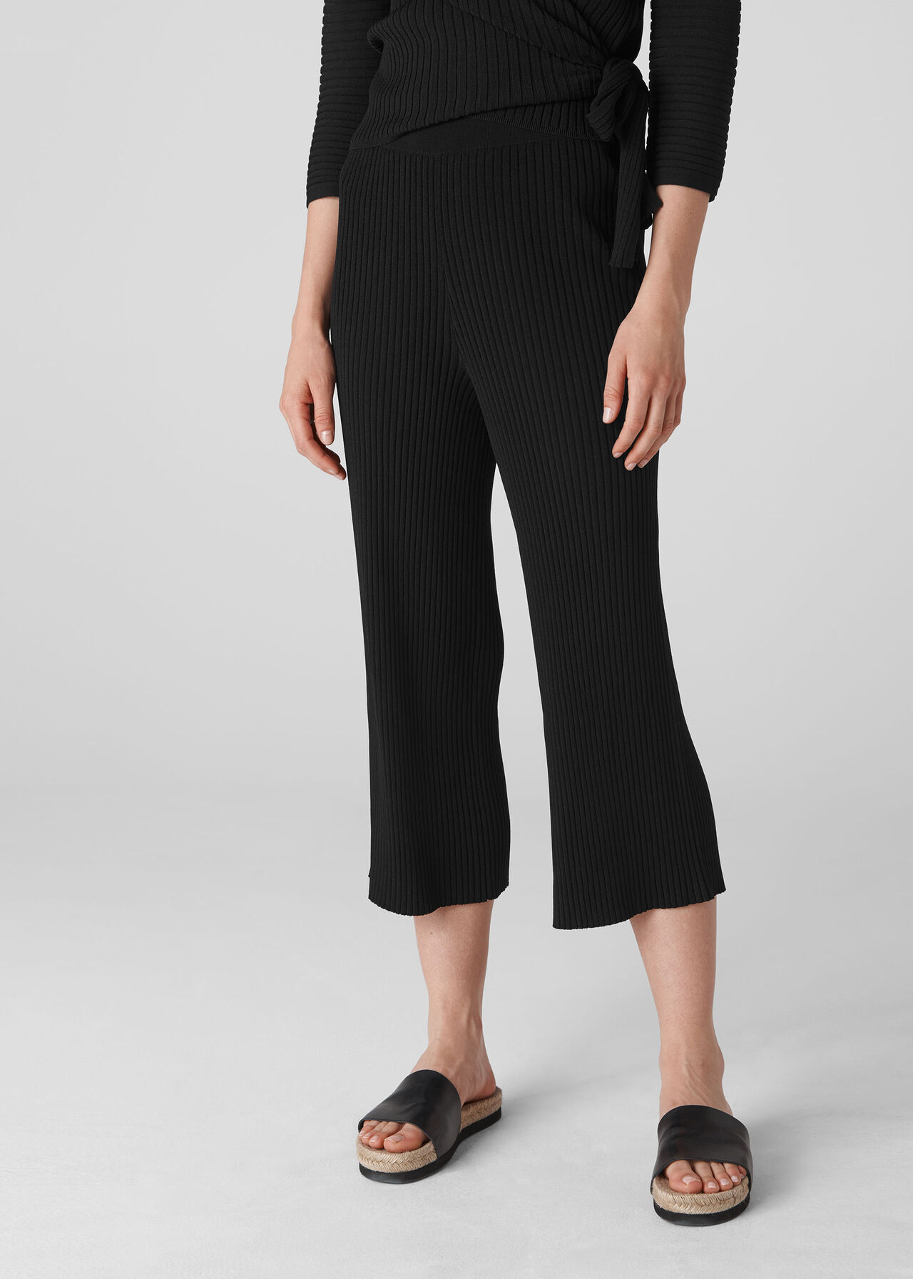 Rib Detail Knit Culottes Black