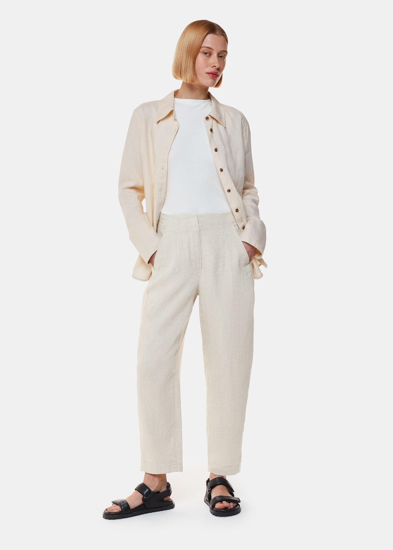 Oatmeal Linen Barrel Leg Trouser WHISTLES
