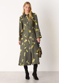 Floral Silk Shirt Midi Dress