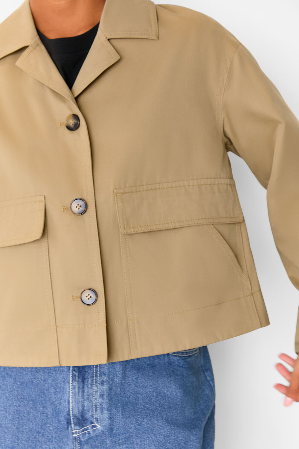 Neutral Petite Short Cotton Trench Jacket