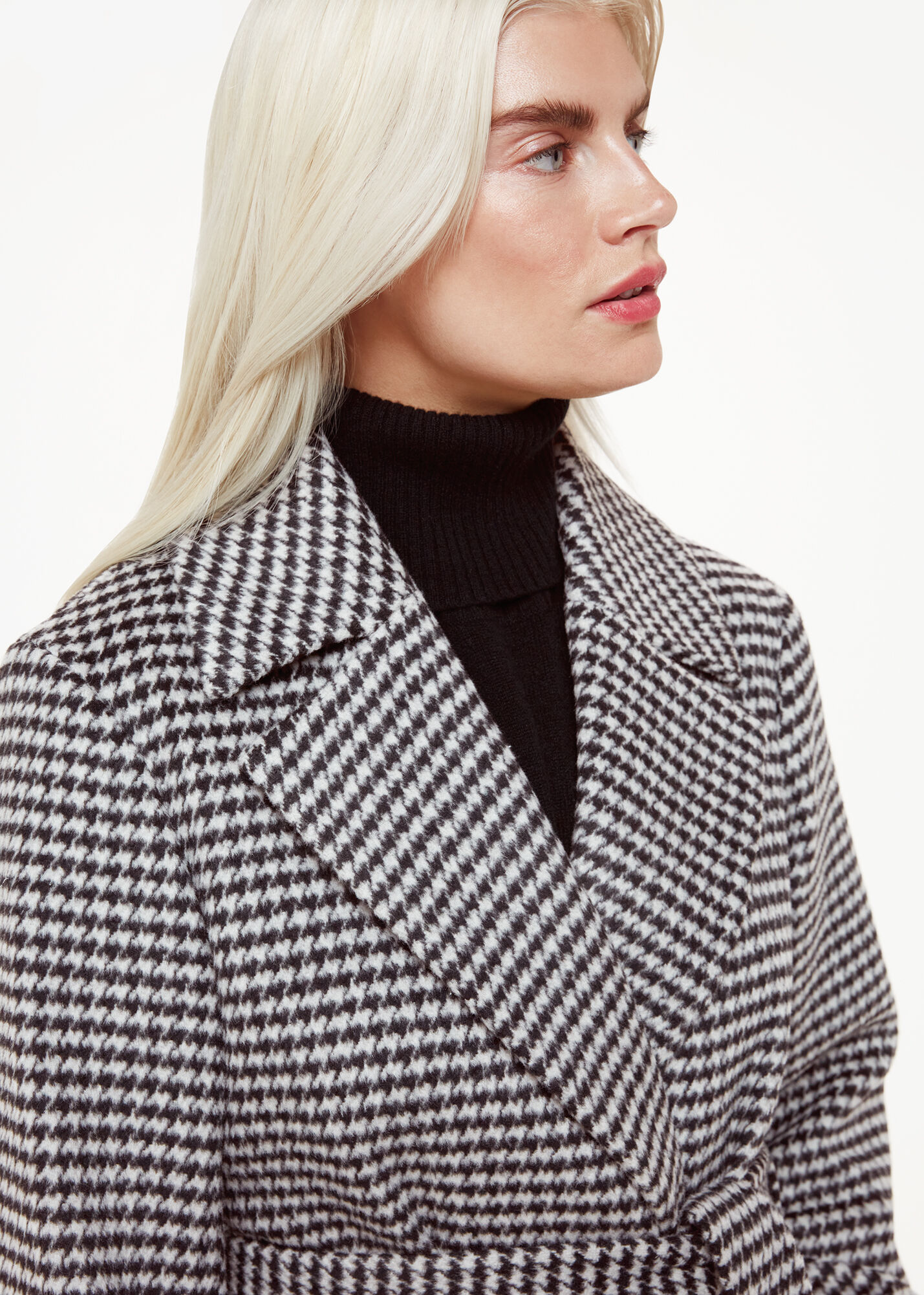 Black Petite Celia Houndstooth Wrap Coat