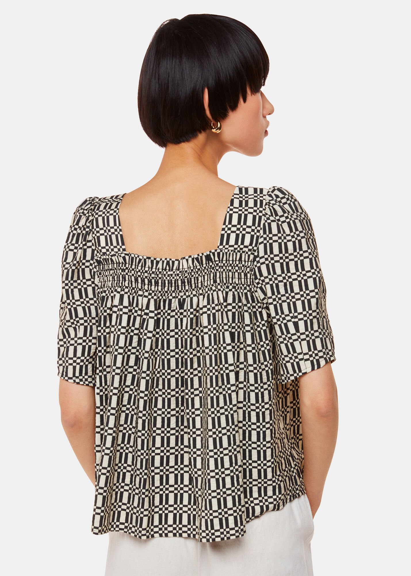 Black/Multi Link Check Square Neck Top | WHISTLES | Whistles Black/Multi Link Check Square Neck Top | WHISTLES | Whistles