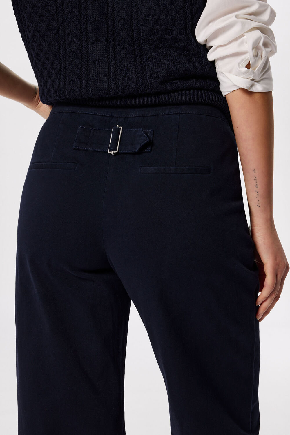 Navy Wide Leg Casual Cotton Trouser