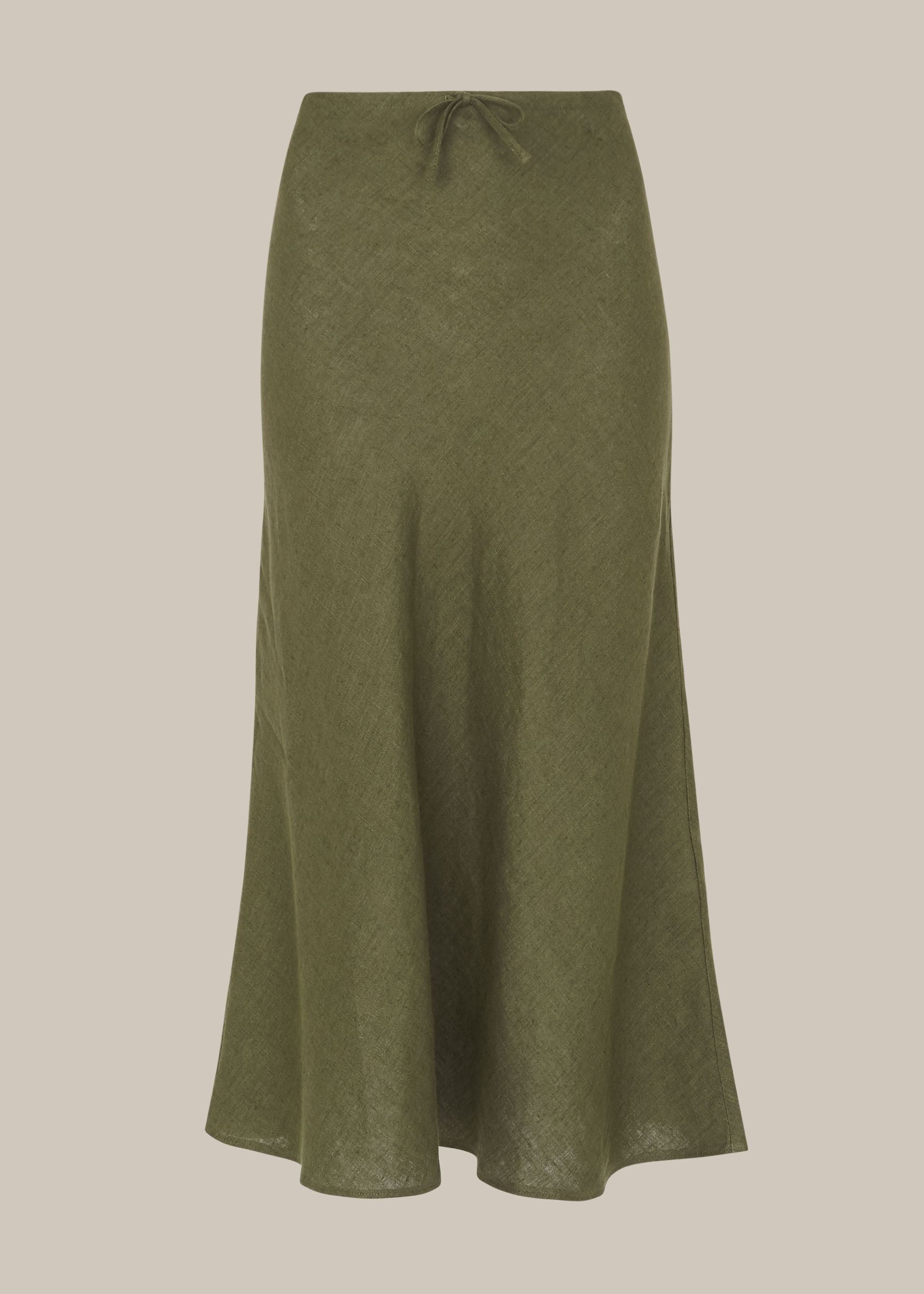 Khaki Linen Bias Cut Skirt
