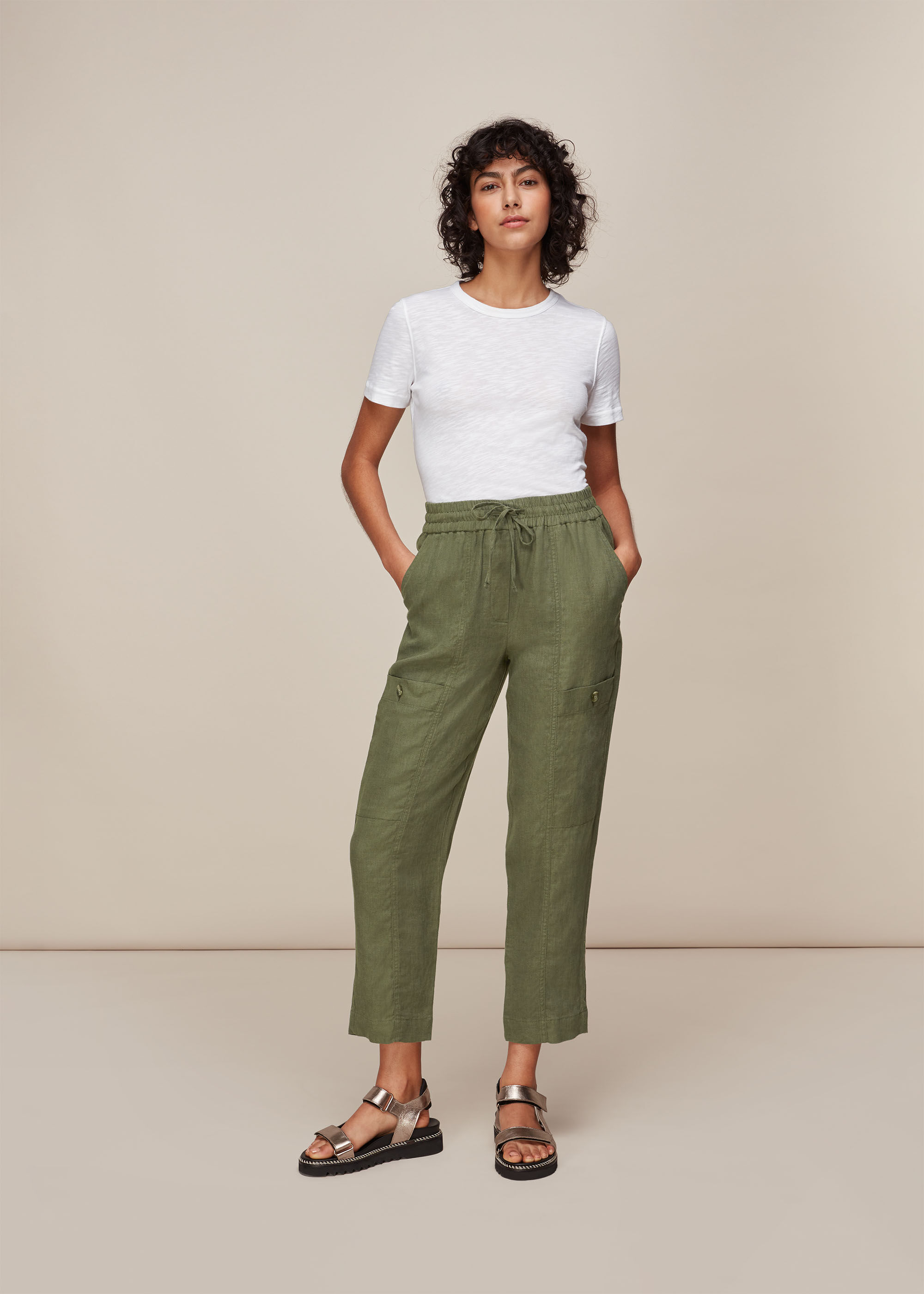 Khaki linen trousers hot sale