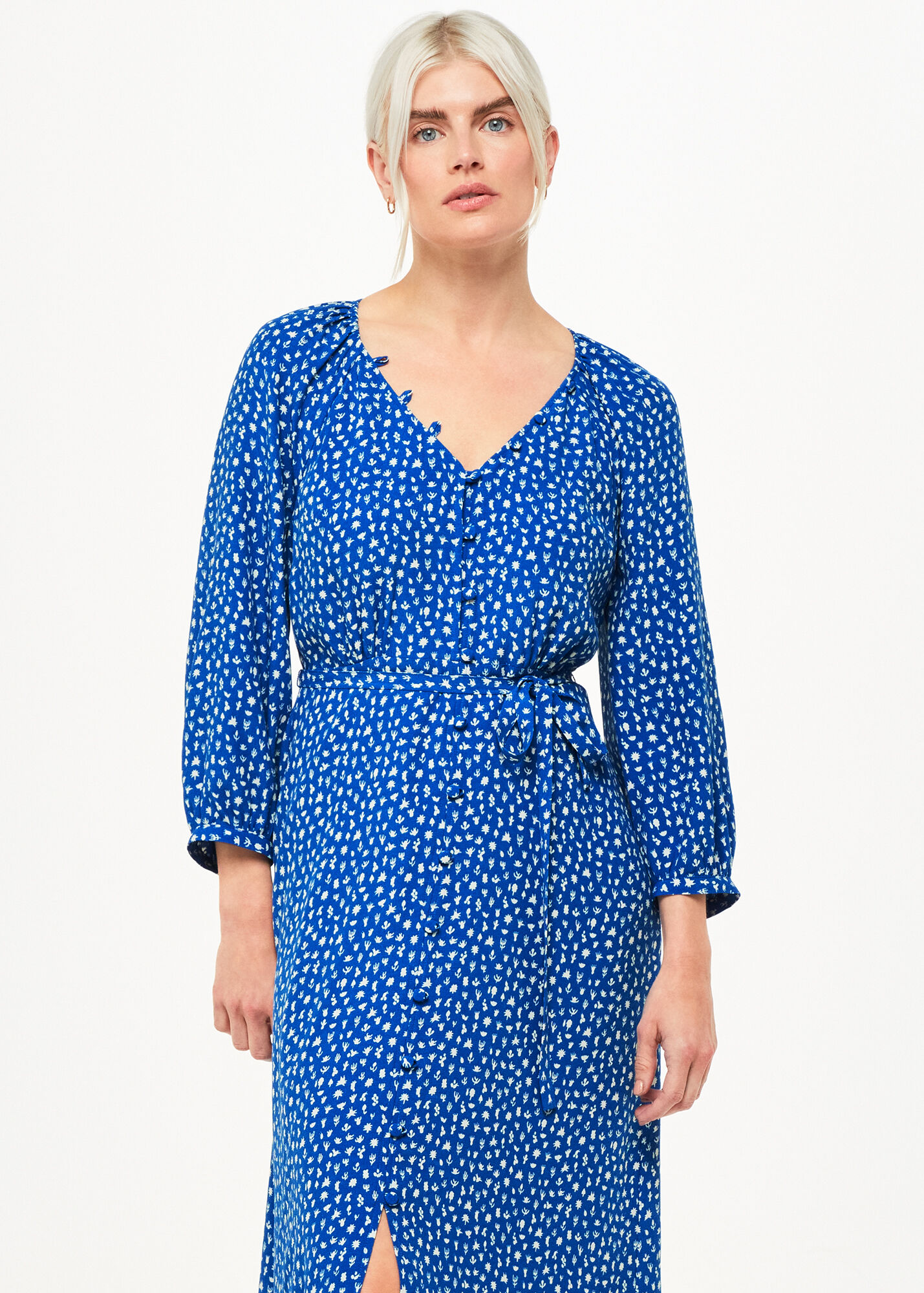 Blue/Multi Micro Cactus Print Midi Dress WHISTLES
