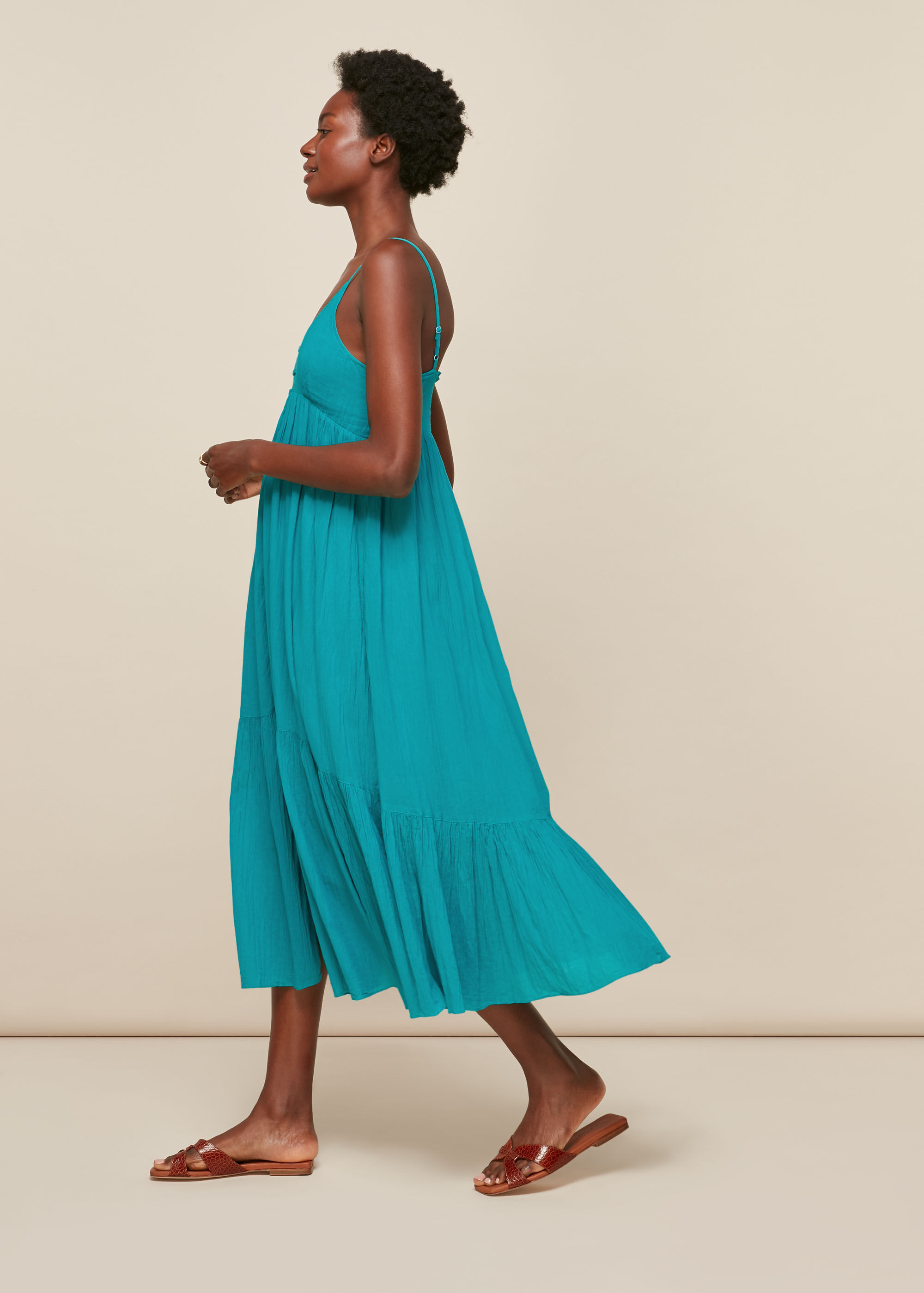Turquoise Trapeze Cotton Voile Dress
