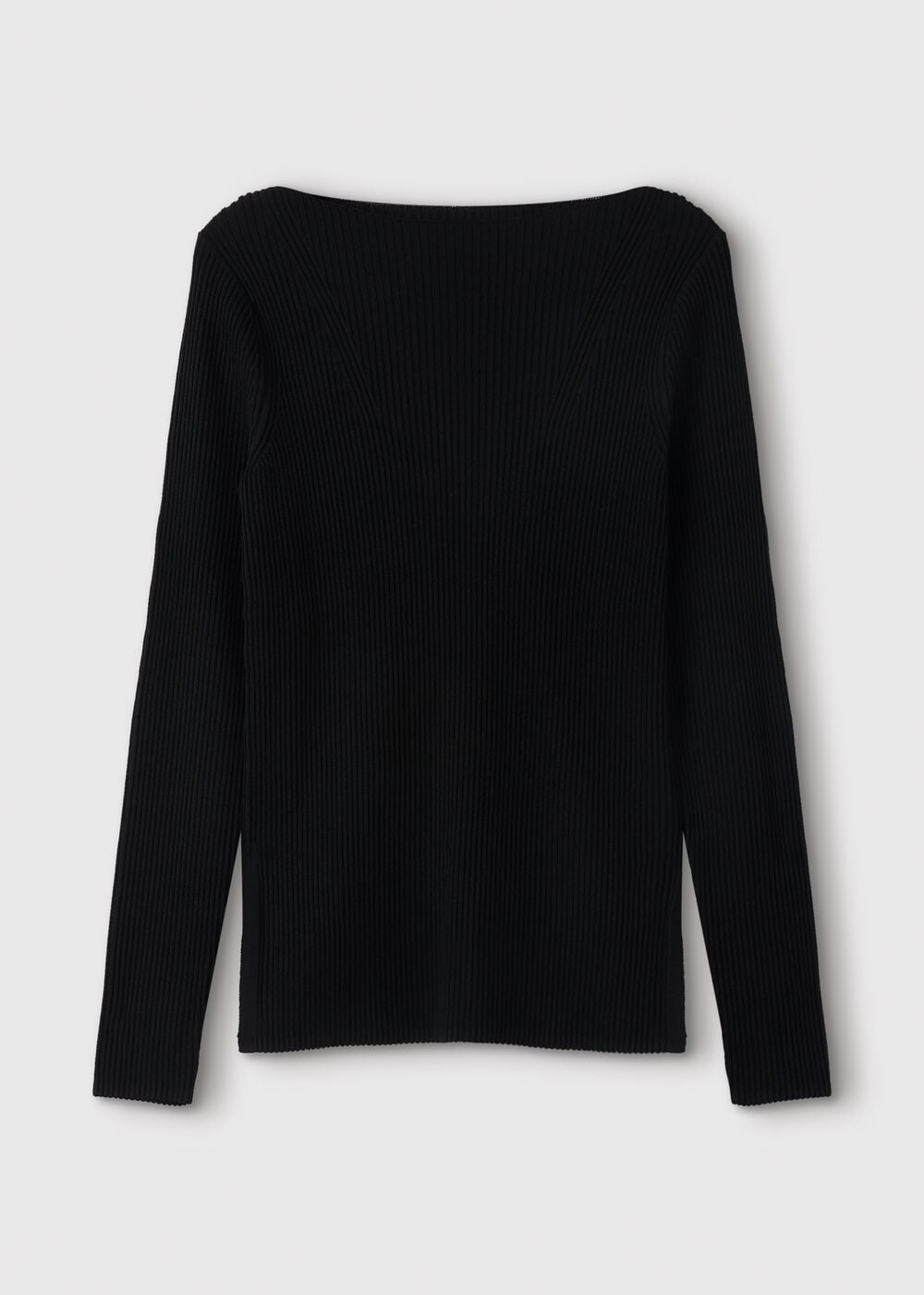Black Rib Knit Slash Neck Top