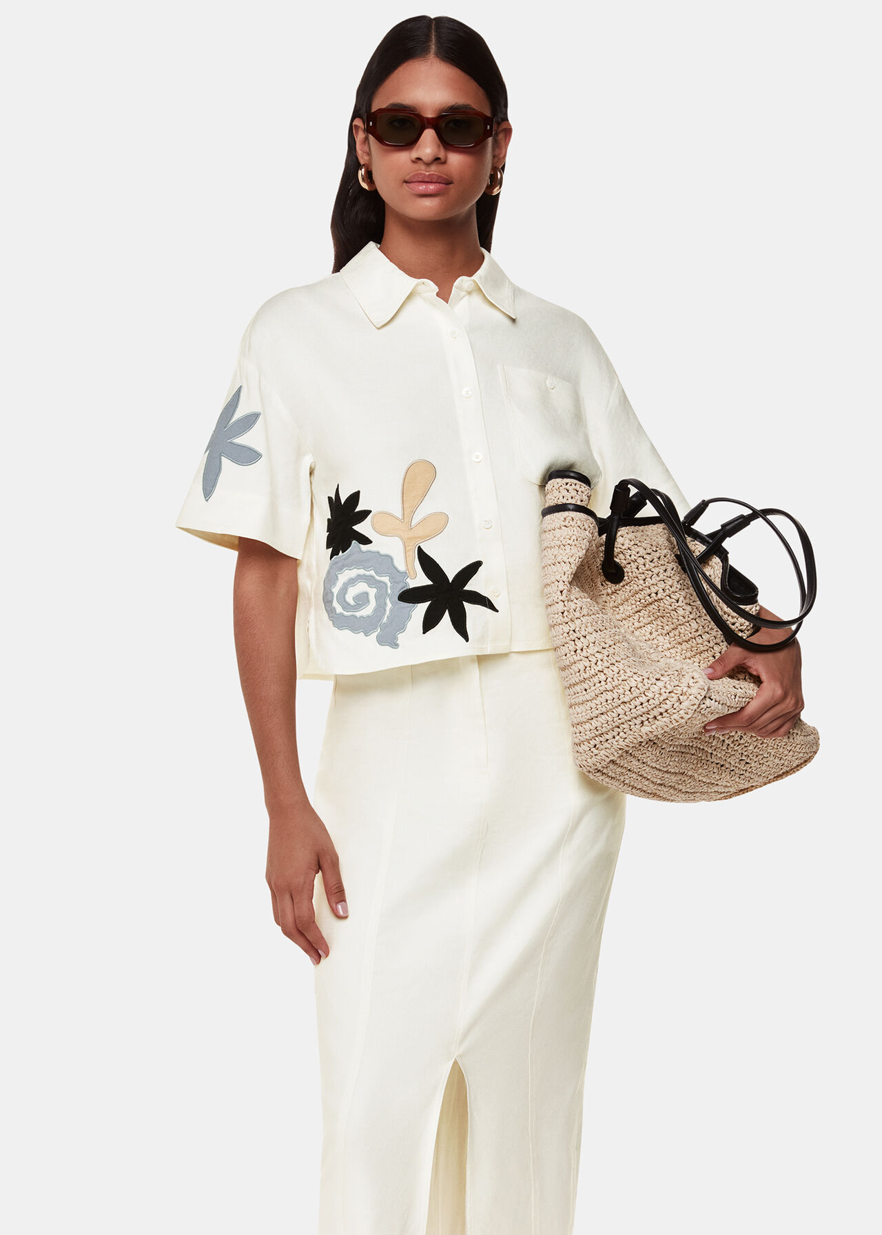 Applique Linen Blend Shirt
