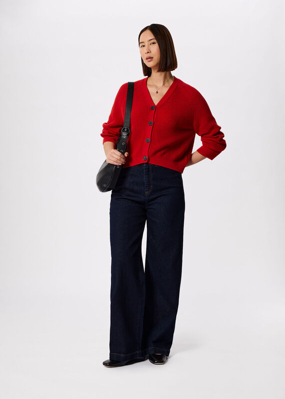 Red V Neck Cotton Cardigan