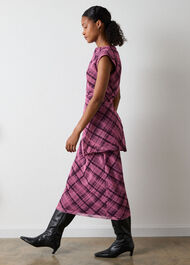 Check Mesh Midi Dress
