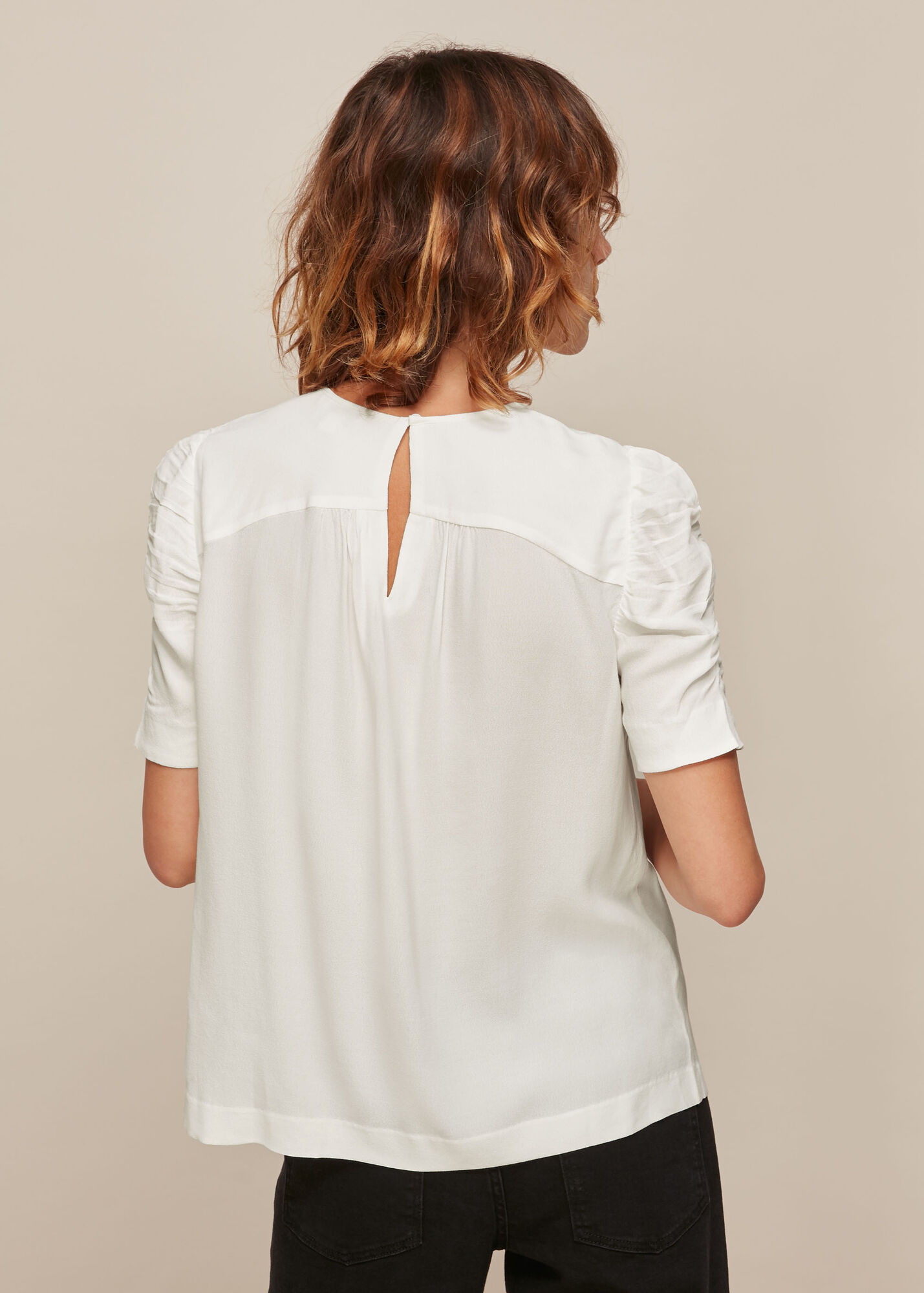 Ivory/Multi Ruched Sleeve Nelly Shell Top | WHISTLES