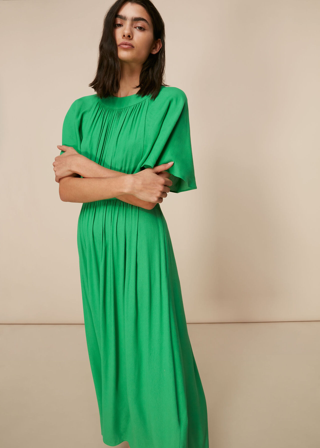 Green Amelia Cape Sleeve Dress | WHISTLES | Whistles UK