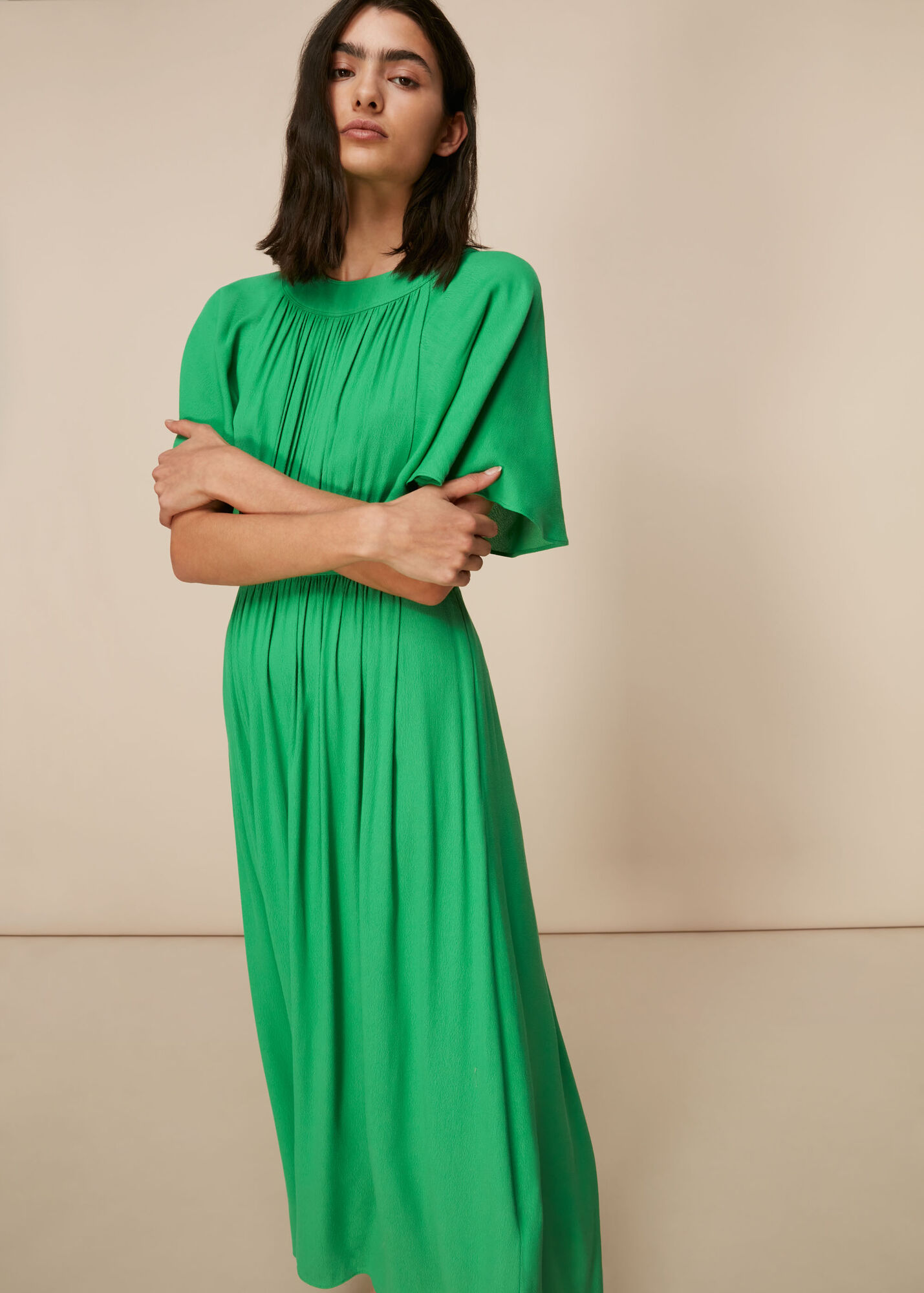 Green Amelia Cape Sleeve Dress WHISTLES Whistles US