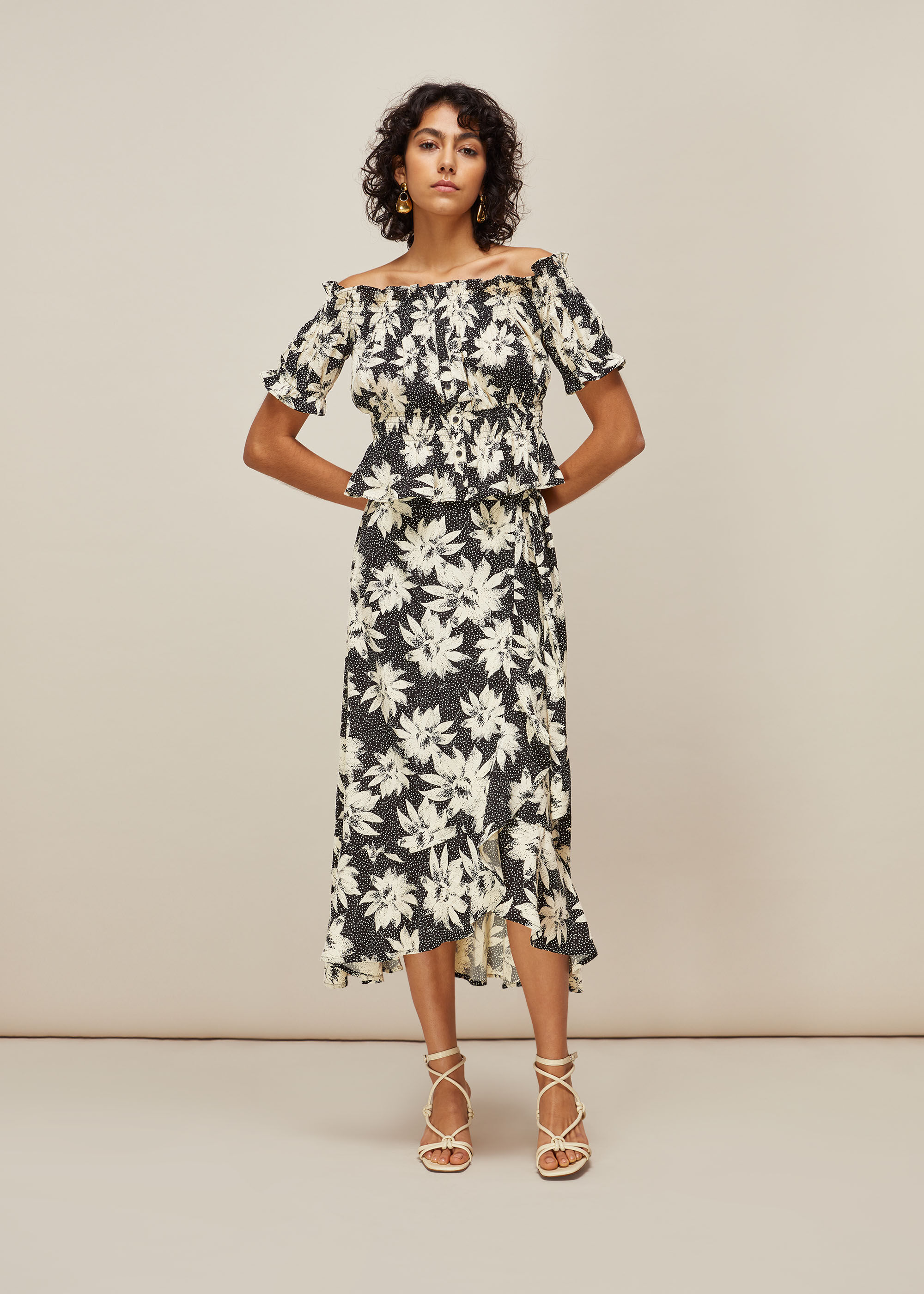 whistles floral panelled satin dress