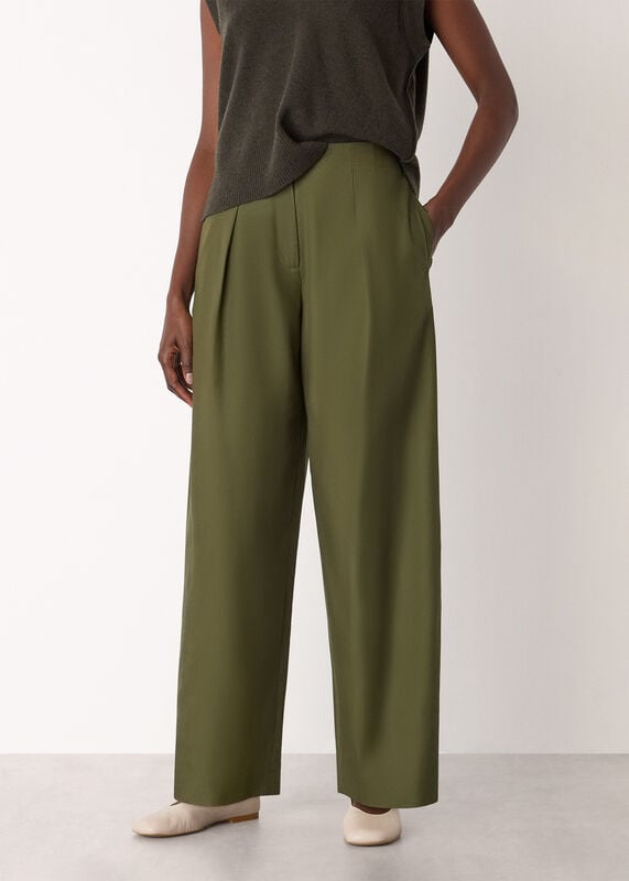 Khaki Pleat Front Barrel Trouser