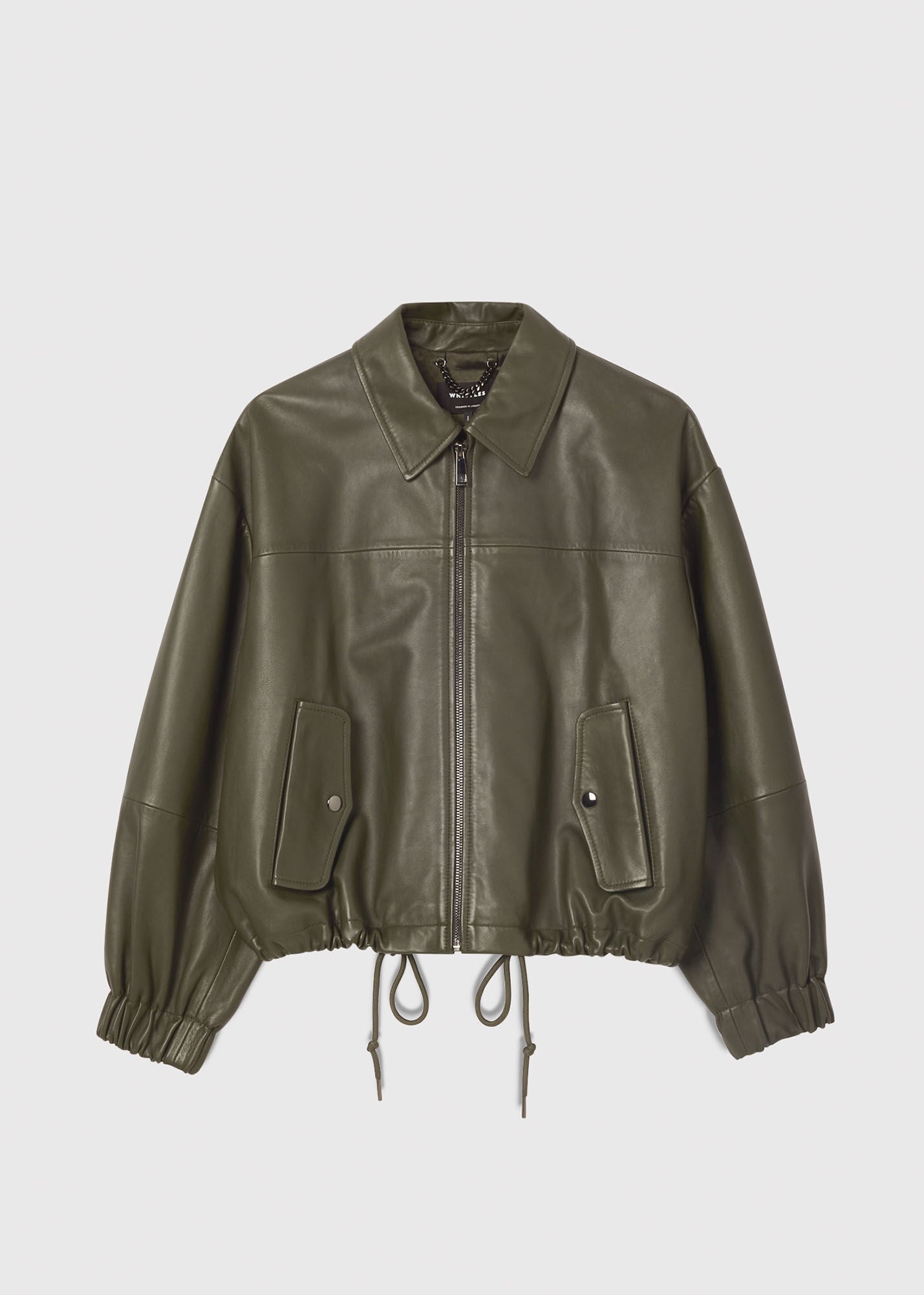 Khaki Frida Leather Bomber Jacket | WHISTLES | Whistles ROW |