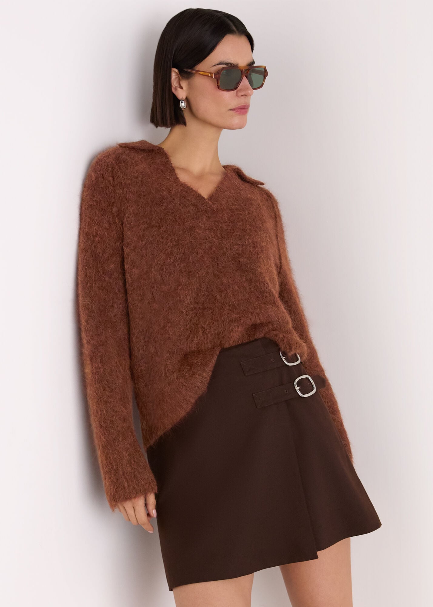 Rust Alpaca Collar Neck Knit | WHISTLES | Whistles UK |