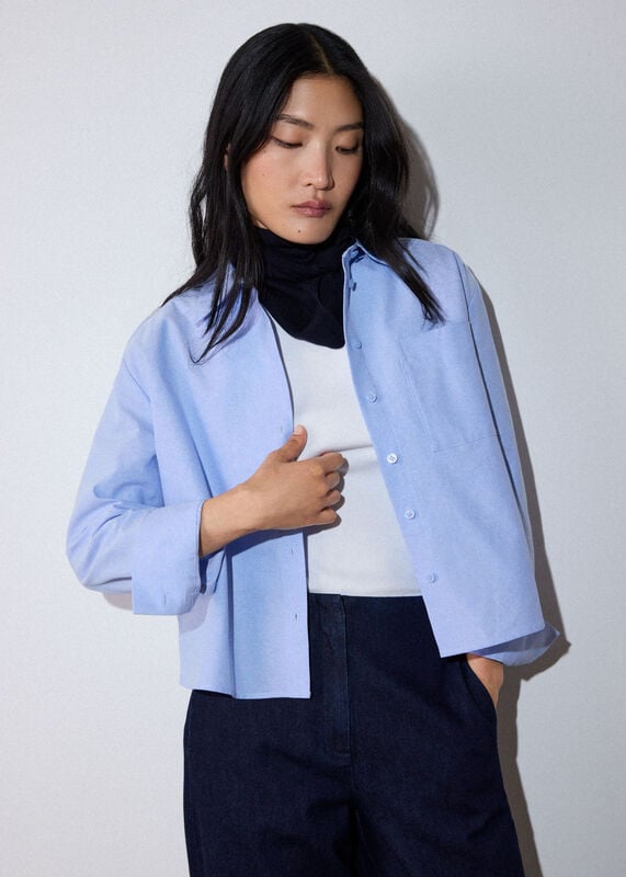 Pale Blue Boxy Oxford Cotton Shirt