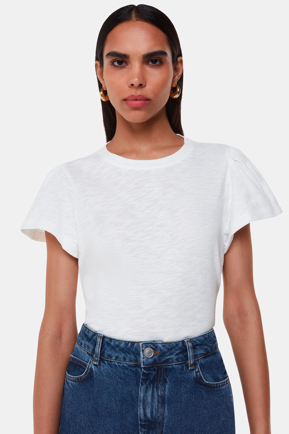 White Cotton Frill Sleeve T Shirt