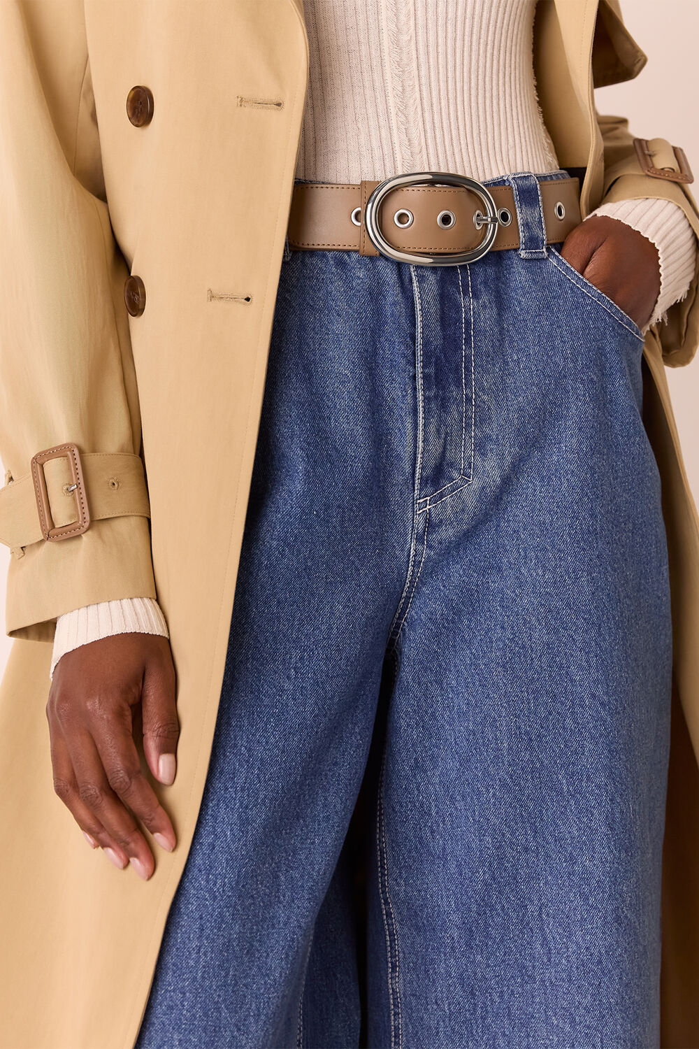 Taupe Eyelet Detail Belt