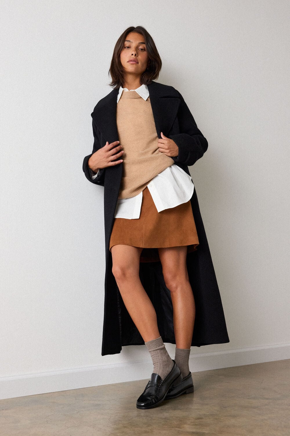 Camel Cashmere Seam Detail Crew Knit