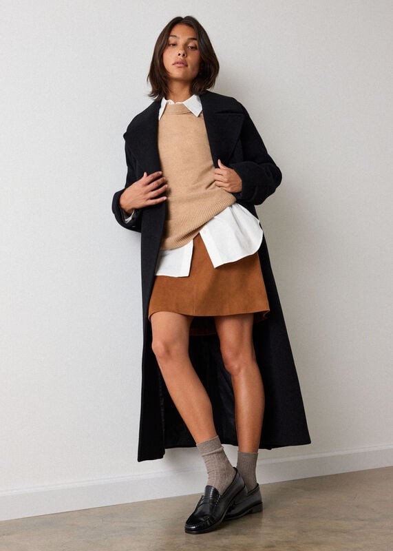 Camel Cashmere Seam Detail Crew Knit