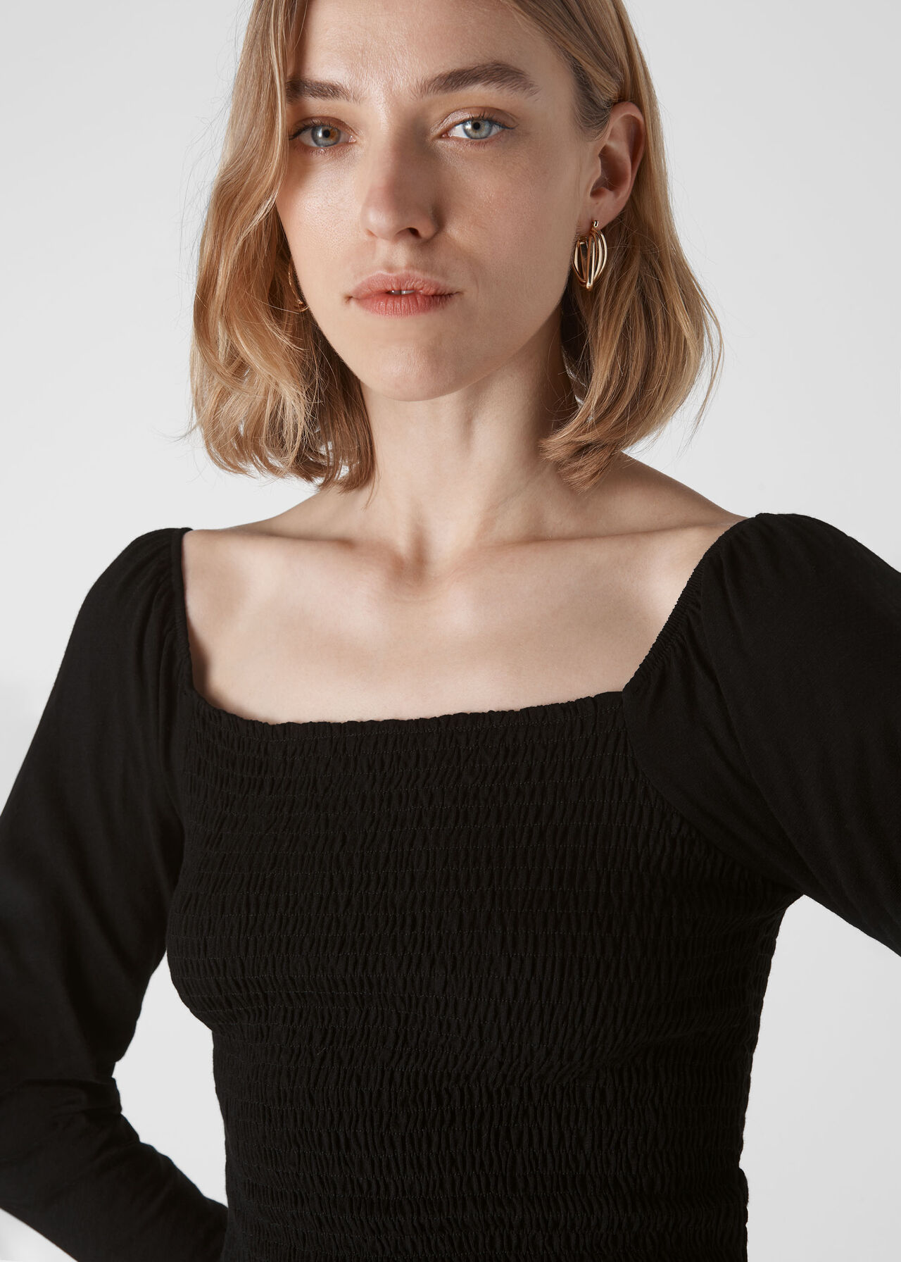 Square Neck Rouched Top Black