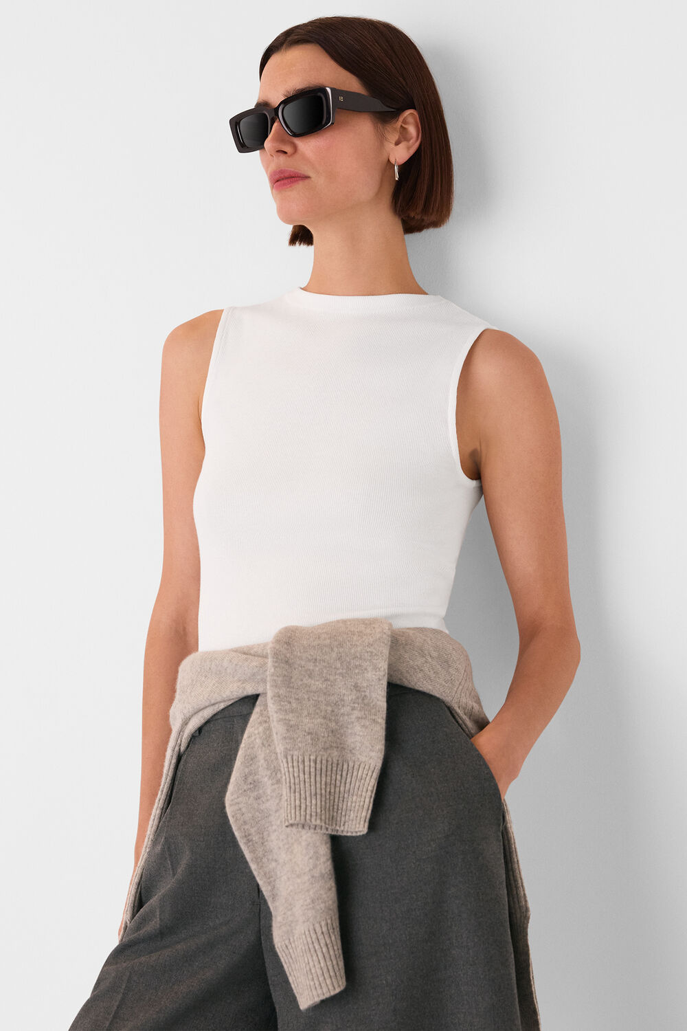High Neck Rib Detail Tee