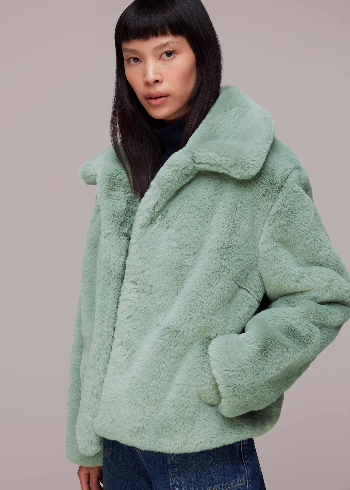 Pale Blue Drew Faux Fur Coat WHISTLES