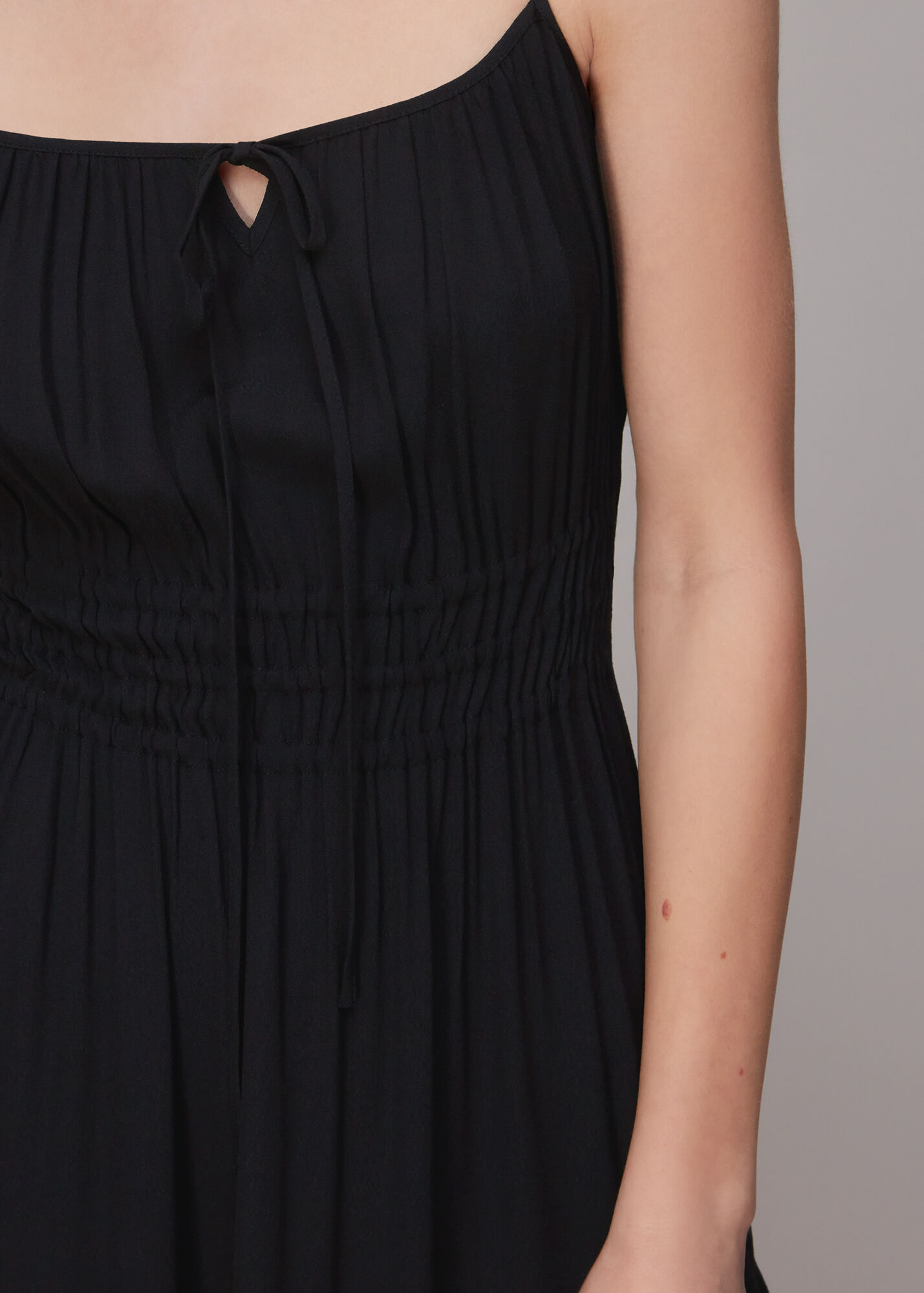 Black Gracie Crepe Smocked Dress WHISTLES